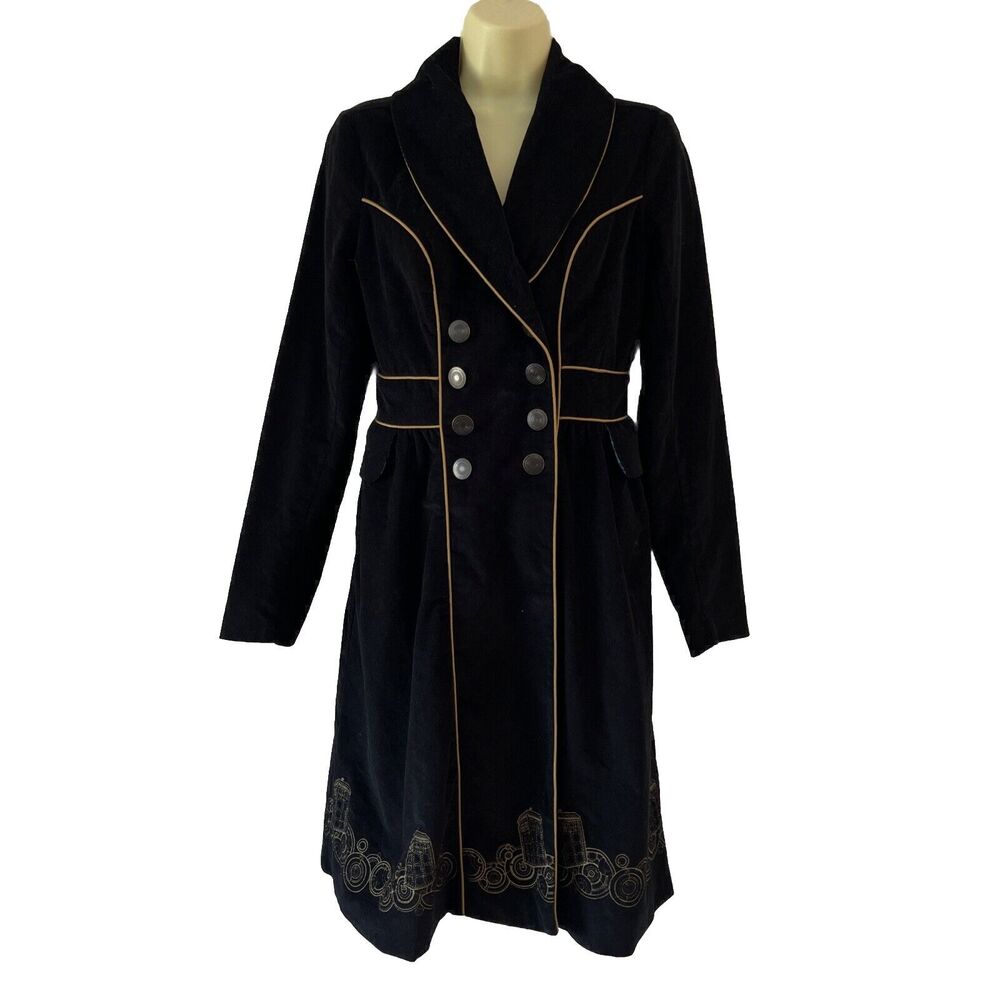 BBC Dr Doctor Who Trench Coat Womens S Tardis Long Black Corduroy Coat Cosplay